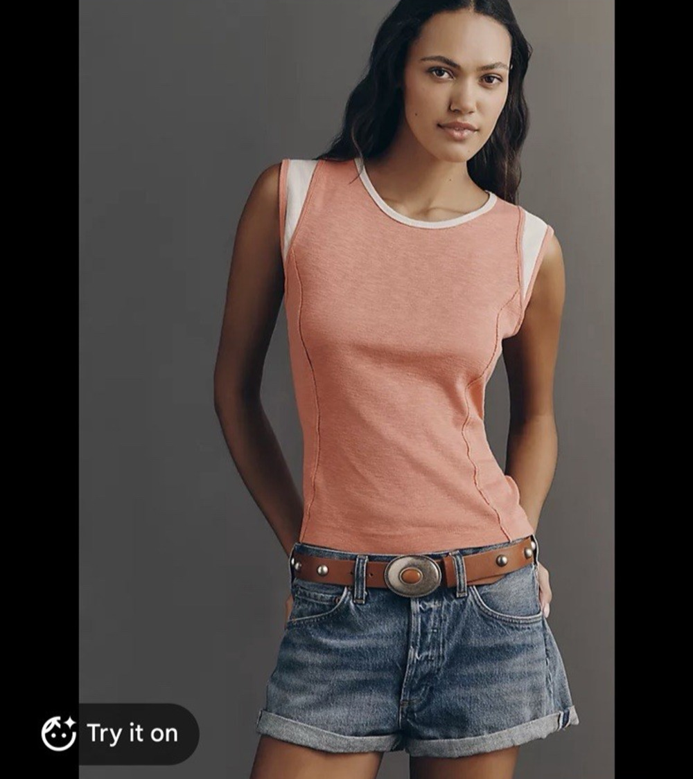 Anthropologie Pilcro Seamed Muscle Tank Size Small Sporty Chic Pink